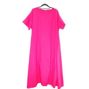 Cozinen Short Sleeve Midi T-Shirt Dress Round Neck Relaxed Fit Pink Womens S
